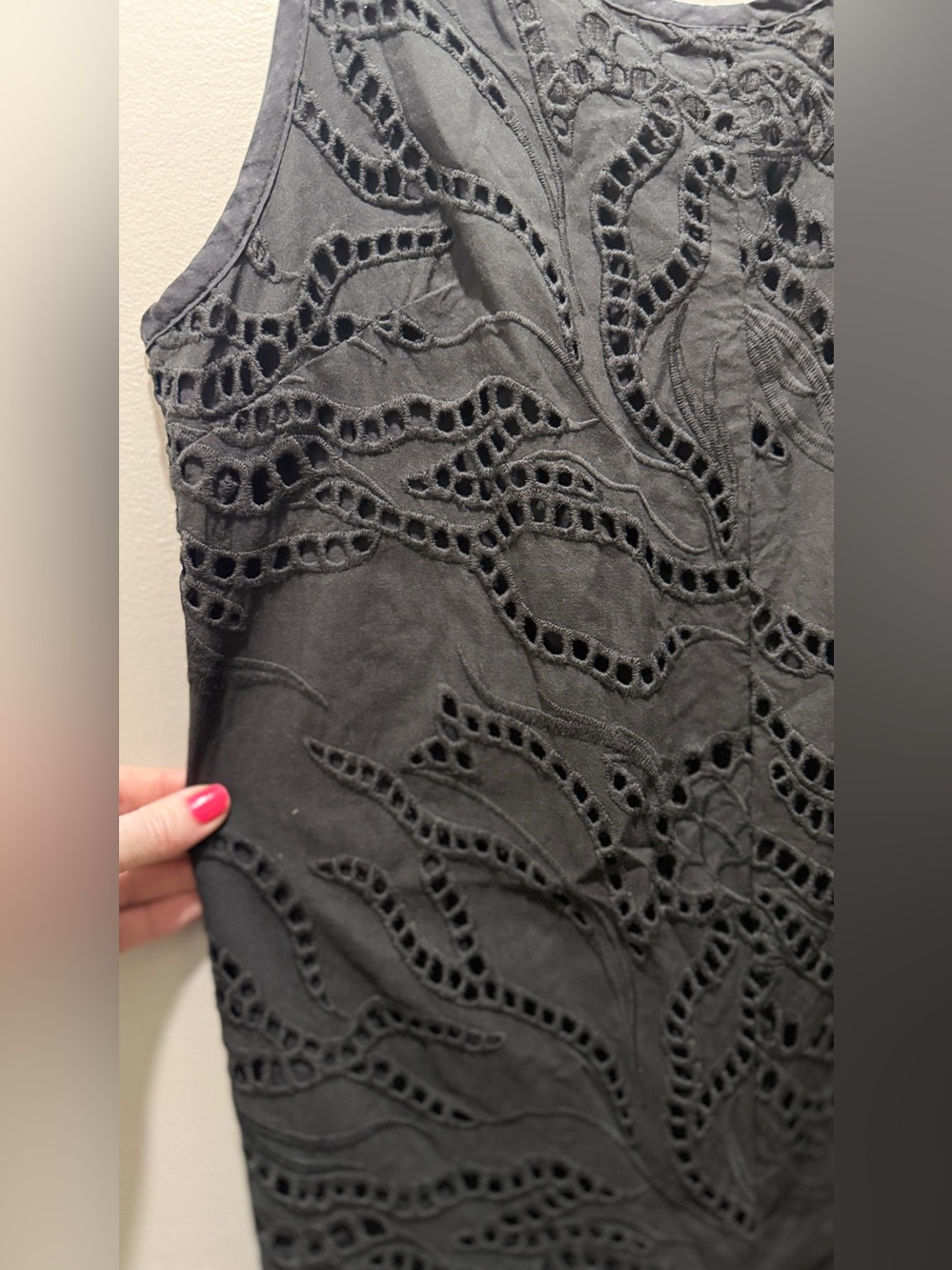 Anthropologie Maeve Chrysanthemum Eyelet Wide-Leg Jumpsuit - Black - Picture 5 of 8